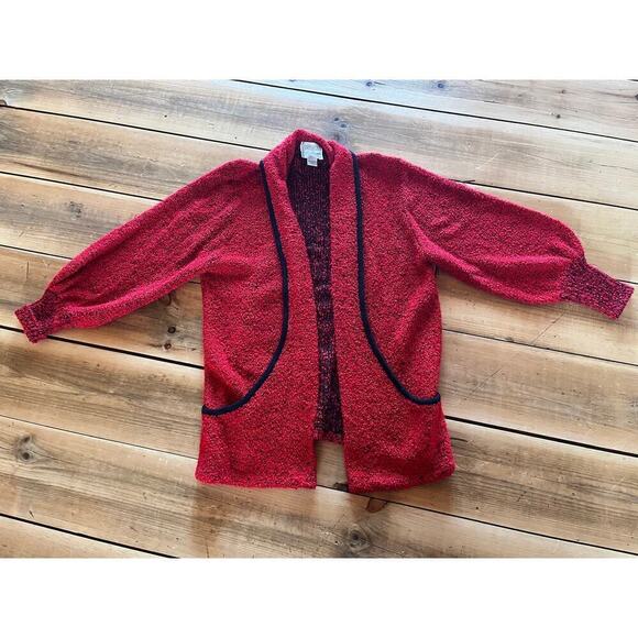 Vintage Sideffects Knitted Duster Sweater Womens L Open Cardigan Red & Black - Picture 2 of 8